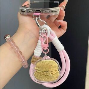 Hello Kitty & Burger Pink Phone Wrist Strap Keychain